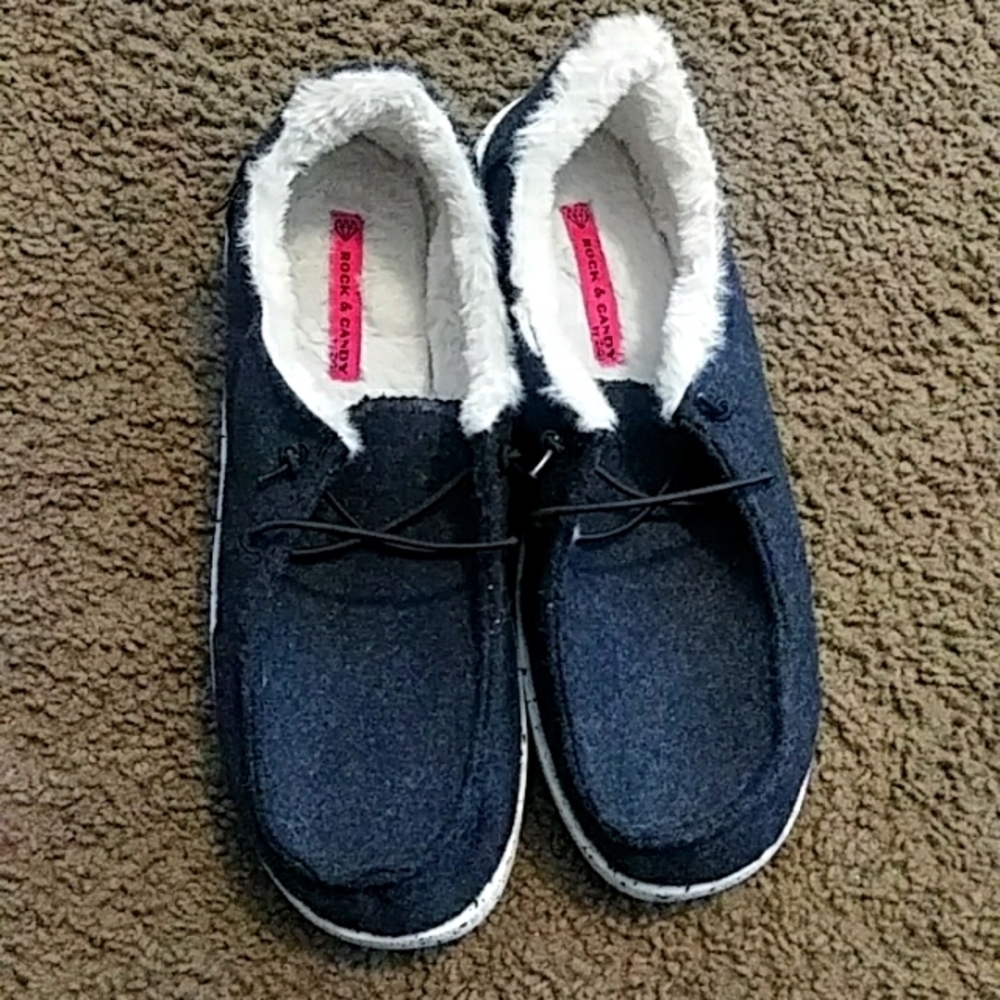 Rock & Candy Navy Blue Faux Fur Lined Slip-On Flats